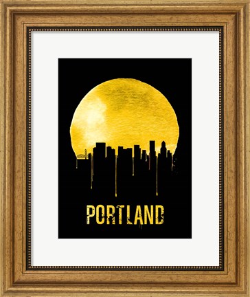 Framed Portland Skyline Yellow Print