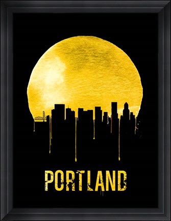 Framed Portland Skyline Yellow Print