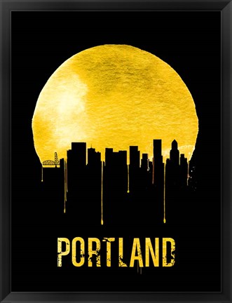 Framed Portland Skyline Yellow Print