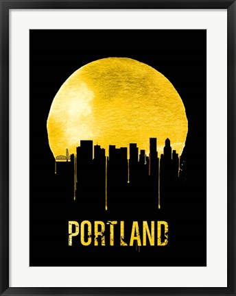 Framed Portland Skyline Yellow Print