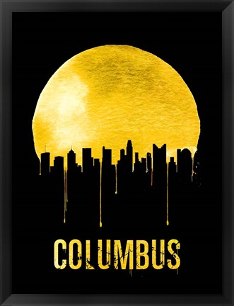 Framed Columbus Skyline Yellow Print