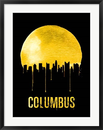 Framed Columbus Skyline Yellow Print