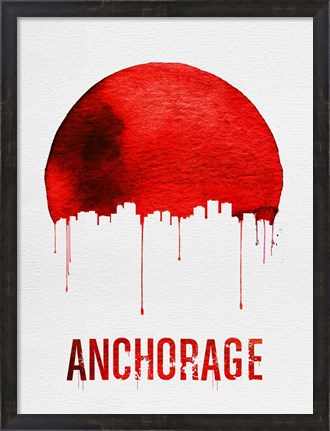 Framed Anchorage Skyline Red Print