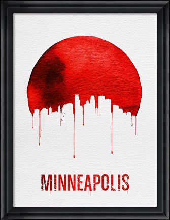 Framed Minneapolis Skyline Red Print