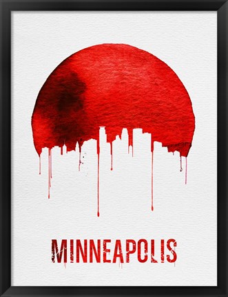 Framed Minneapolis Skyline Red Print