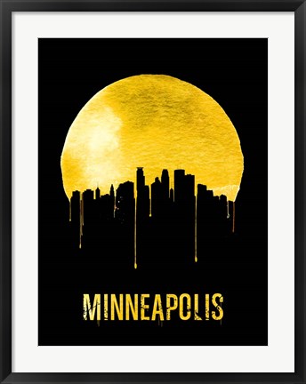 Framed Minneapolis Skyline Yellow Print