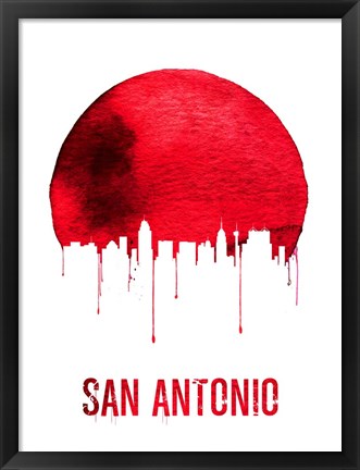Framed San Antonio Skyline Red Print