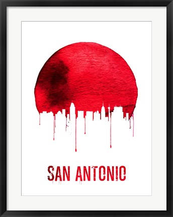 Framed San Antonio Skyline Red Print