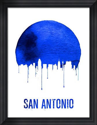 Framed San Antonio Skyline Blue Print
