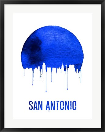 Framed San Antonio Skyline Blue Print