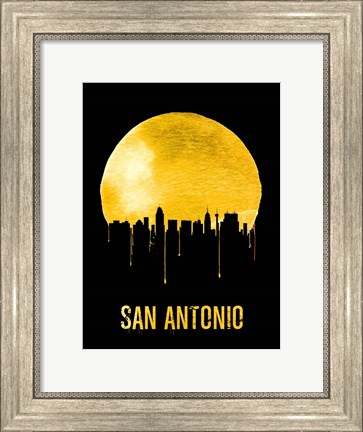 Framed San Antonio Skyline Yellow Print