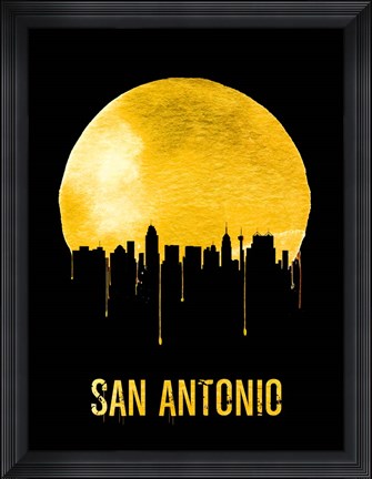 Framed San Antonio Skyline Yellow Print