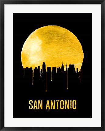 Framed San Antonio Skyline Yellow Print