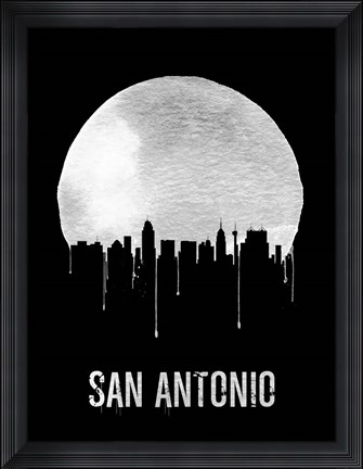 Framed San Antonio Skyline Black Print