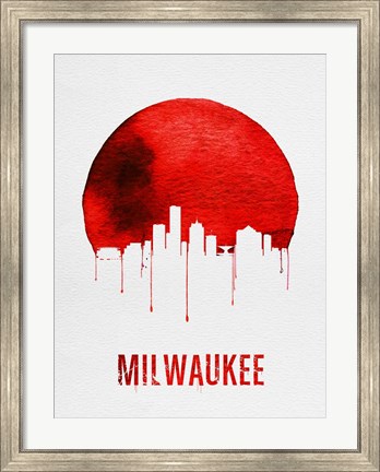 Framed Milwaukee Skyline Red Print