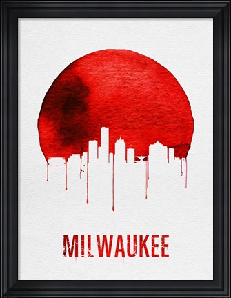 Framed Milwaukee Skyline Red Print