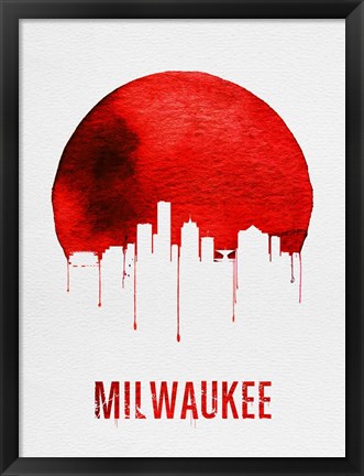 Framed Milwaukee Skyline Red Print