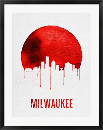 Framed Milwaukee Skyline Red Print