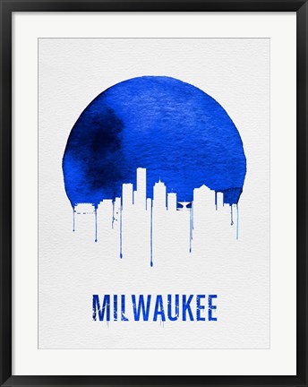 Framed Milwaukee Skyline Blue Print