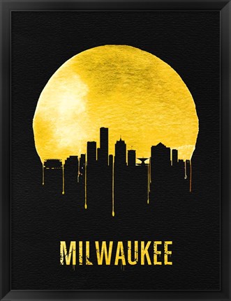 Framed Milwaukee Skyline Yellow Print