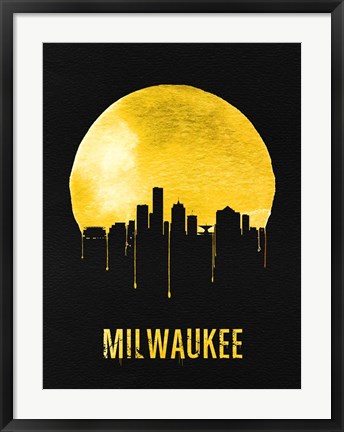 Framed Milwaukee Skyline Yellow Print