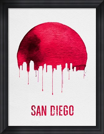 Framed San Diego Skyline Red Print