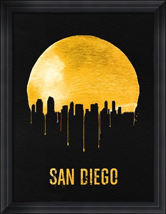 Framed San Diego Skyline Yellow Print