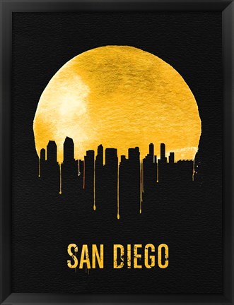 Framed San Diego Skyline Yellow Print