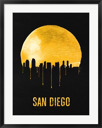 Framed San Diego Skyline Yellow Print