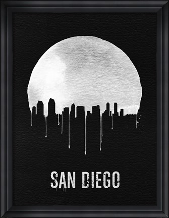 Framed San Diego Skyline Black Print