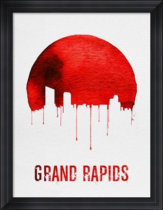 Framed Grand Rapids Skyline Red Print
