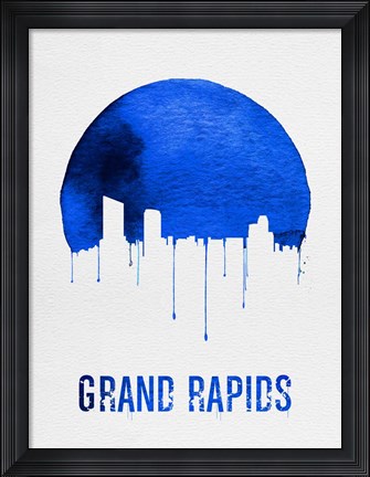 Framed Grand Rapids Skyline Blue Print