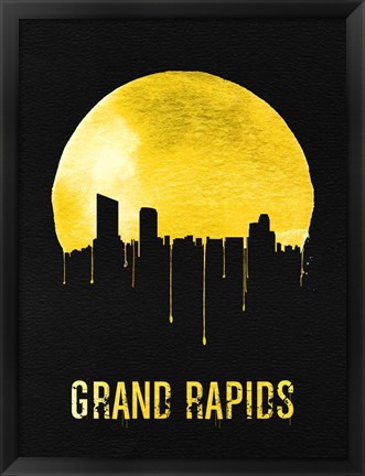 Framed Grand Rapids Skyline Yellow Print