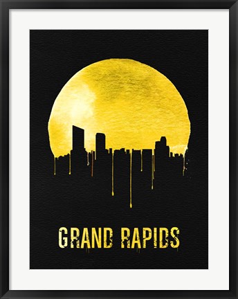 Framed Grand Rapids Skyline Yellow Print