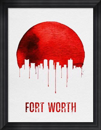 Framed Fort Worth Skyline Red Print