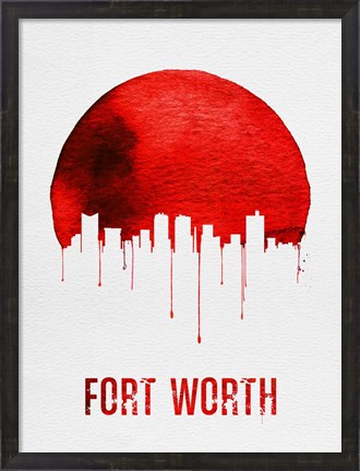 Framed Fort Worth Skyline Red Print