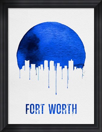 Framed Fort Worth Skyline Blue Print