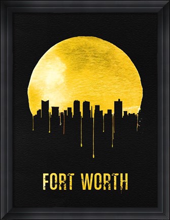 Framed Fort Worth Skyline Yellow Print