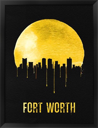 Framed Fort Worth Skyline Yellow Print