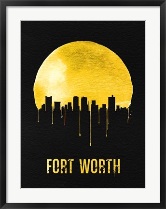 Framed Fort Worth Skyline Yellow Print