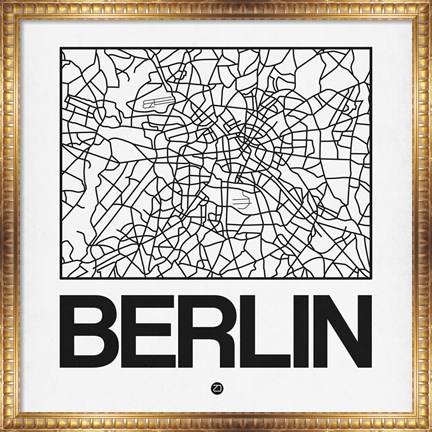 Framed White Map of Berlin Print