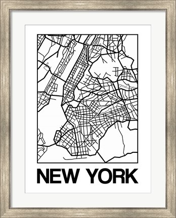 Framed White Map of New York Print