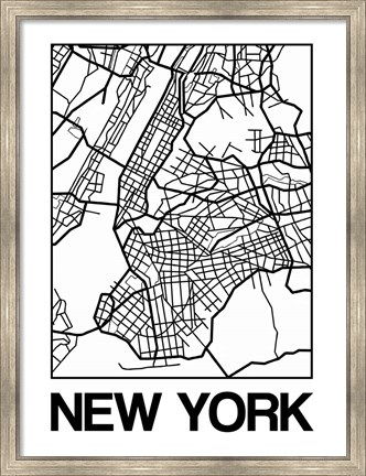Framed White Map of New York Print