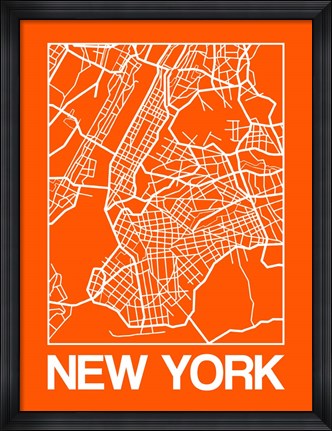 Framed Orange Map of New York Print