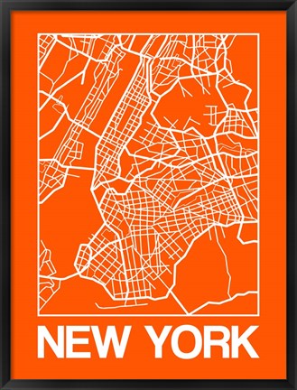 Framed Orange Map of New York Print