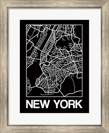 Framed Black Map of New York Print