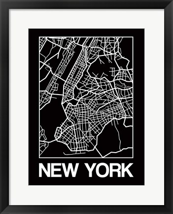 Framed Black Map of New York Print