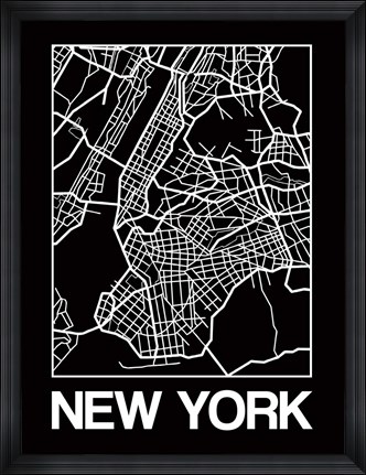 Framed Black Map of New York Print