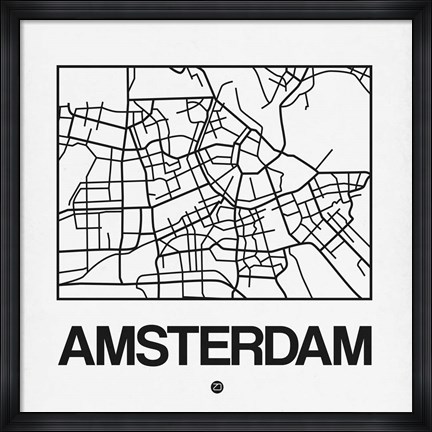 Framed White Map of Amsterdam Print