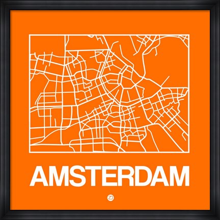 Framed Orange Map of Amsterdam Print